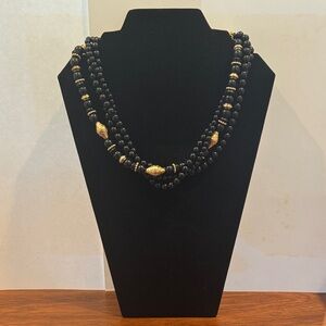 Multi-Strand Black and Gold Beaded Necklace by 1928